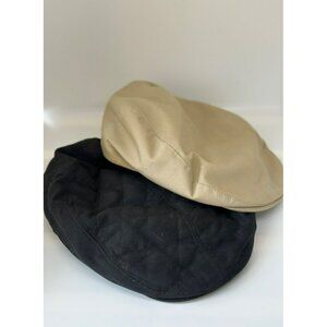 VTG Dickies Set of 2 Cabbie Hat Black Beige Newsboy Flat Cap Men's